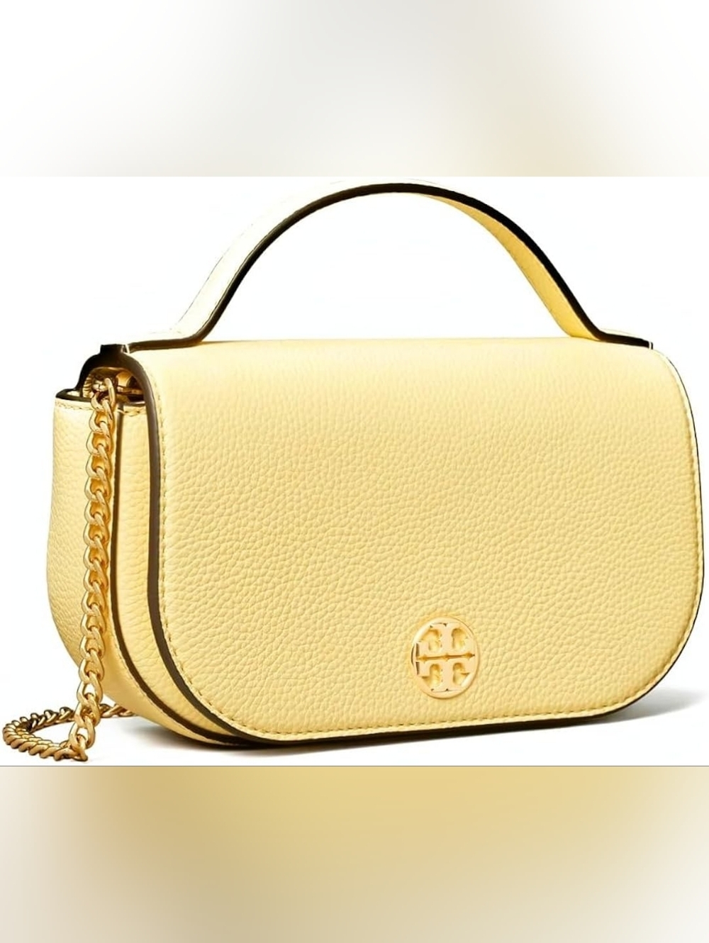 Tory Burch Lemon Yellow Pebbled Leather Top-Handle Shoulder Bag